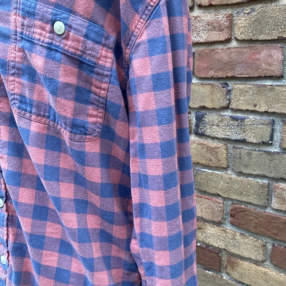 J Crew Factory Salmon and Navy Checkered Shirt - Picture 7 of 10